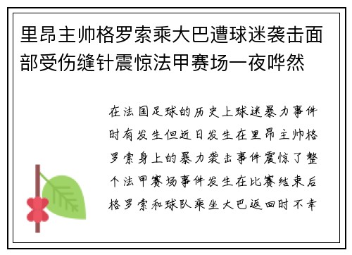 里昂主帅格罗索乘大巴遭球迷袭击面部受伤缝针震惊法甲赛场一夜哗然 里昂主帅格罗索乘大巴遭球迷袭击面部受伤缝针震惊法甲赛场一夜哗然